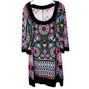 Tiana B. Colorful Geometric Sheath Scoop Neck Knee Length Dress Sz Large Resort
